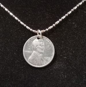 Handmade 1943 Circulated Steel War Wheat Penny Necklace